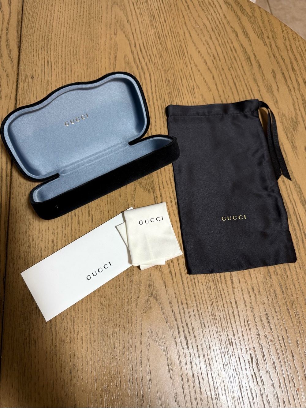 Gucci Black Case, Blue-Lined Interior & Black Dust Bag Set